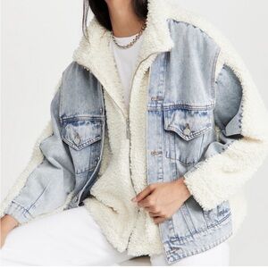 Blank NYC Light Blue Denim Jacket with Cream Sherpa